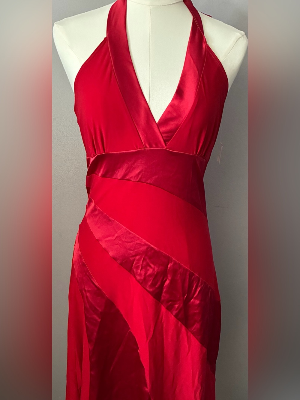 Red Satin V-Neck Women’s Dress